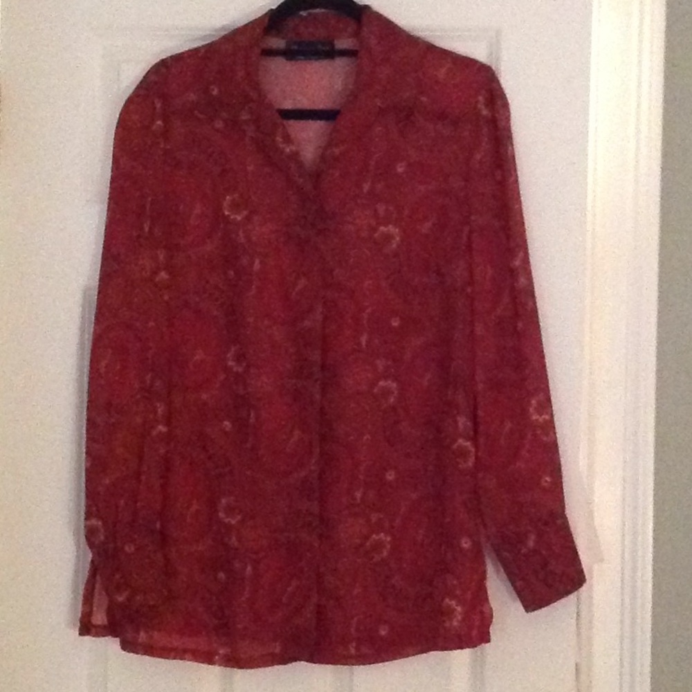 Sheer Red Paisley Blouse w/ Matching Lined Skirt